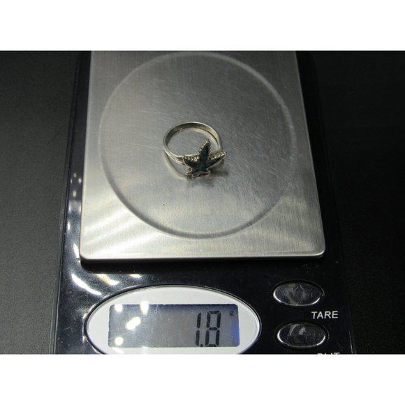 Size 4.25 Sterling Silver Turquoise Chip Inlay Leaf Band Ring Vintage Statement - Picture 8 of 8